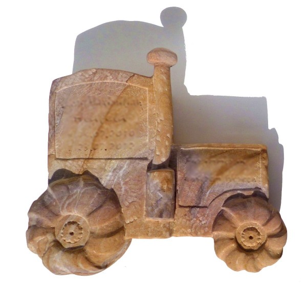 Kindergrabstein Traktor aus buntem Sandstein